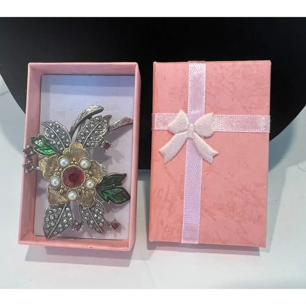 Avon Vintage Christmas‎ Floral Red Green Faux Pearl Brooch Pin - Picture 6 of 6